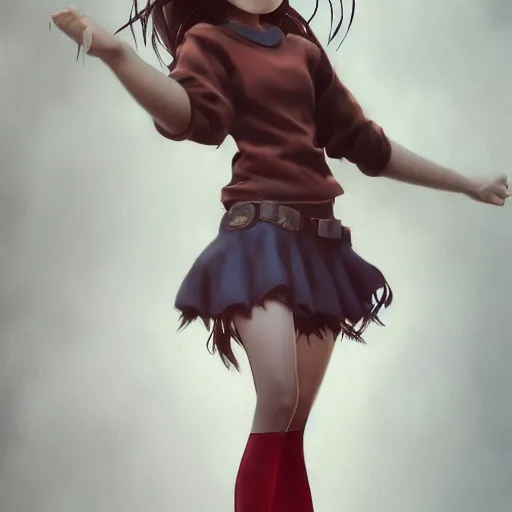 Image similar to Full body, clothed. realistic style at CGSociety by WLOP, Ilya kuvshinov, Krenz Cushart, Greg Rutkowski, trending on artstation. Realistic fantasy cute indigenous brunette Pixar-style young girl, expressing joy, silky hair, wearing a red-sleeved white t-shirt with jeans, she has fire powers, Cinematic dramatic atmosphere of a mystic forest, sharp focus, soft volumetric studio lighting.