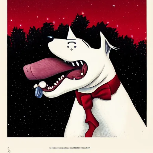 Image similar to portrait illustration of funny dog in the white tuxedo and red tie by jeremiah ketner, quint buchholz, wlop, dan mumford