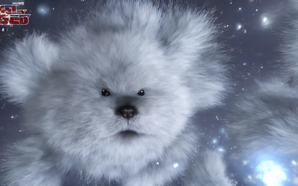 Image similar to furry fluffy ball floating in space, closeup, highly detailed, unreal engine