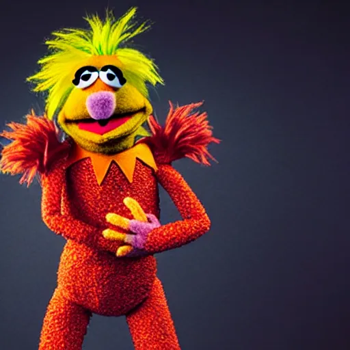 Prompt: studio portrait still of muppet!!!!! ziggy stardust!!!!!! as a muppet muppet as a muppet, 8 k, studio lighting, key light,