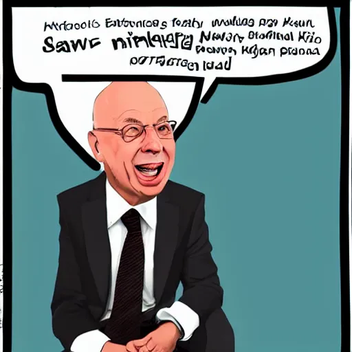 Prompt: Klaus Schwab with a surprised expression on his face, sitting on a toilet in a dirty public bathroom, graffiti on the stall walls, garbage on the ground, dimly lit, fish eye lens, high quality, artstation