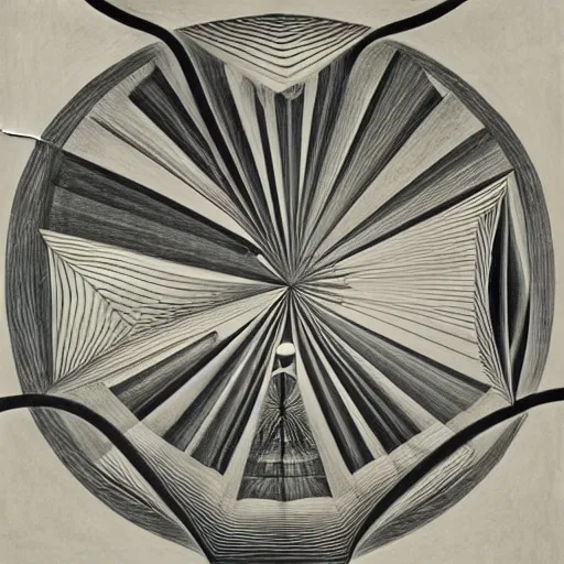 Prompt: a beautiful genius-like composition of incredibly profound symbolic art expressing the nature of time, wondrous, benign and numinous by M. C. Escher and by Hilma af Klint