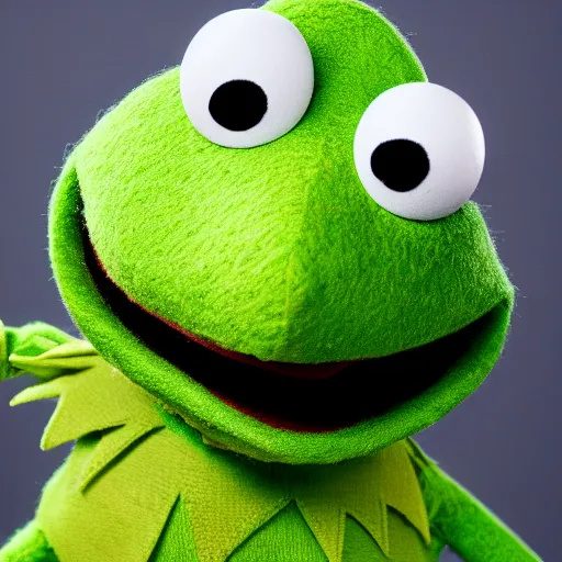 Prompt: photo of jim Henson\'s Kermit the frog looking incredibly angry to have been served divorce papers, shaking his fist, professional photography, green frog felt Muppet puppet, high definition