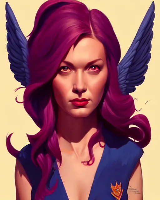 Image similar to 3 / 4 powerful woman with wings, cartoon, digital painting, artstation, concept art, smooth, sharp focus, illustration, disney, symmetry face, fine details. art by alex ross, brittney lee