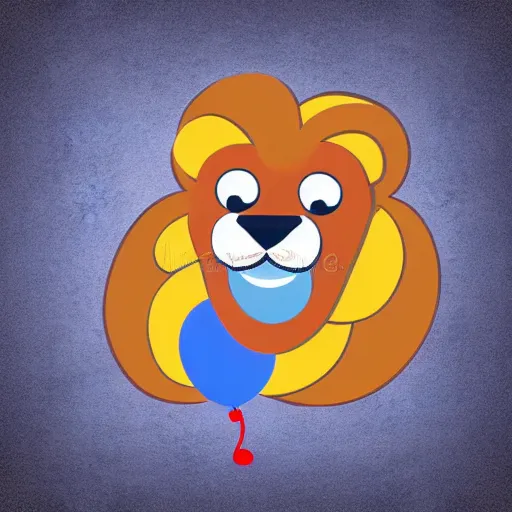 Prompt: Cute lion floating with balloon cartoon vector icon illustration. animal love icon concept. flat cartoon style