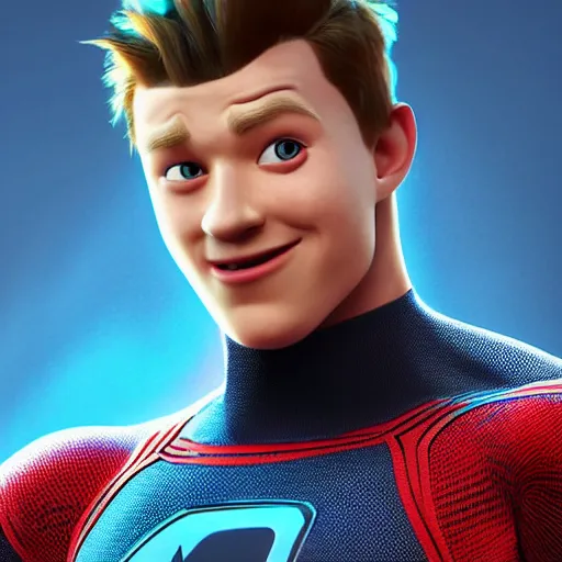 Prompt: “portrait of tom holland as mr incredible, photorealistic, hd, octane render”