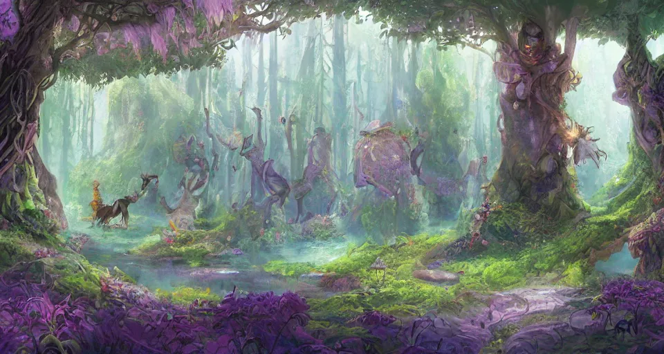 Prompt: Enchanted and magic forest, by Disney Concept Artists