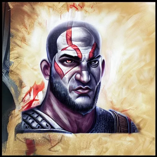 Prompt: portrait of benjamin netanyahu looking like kratos from god of war