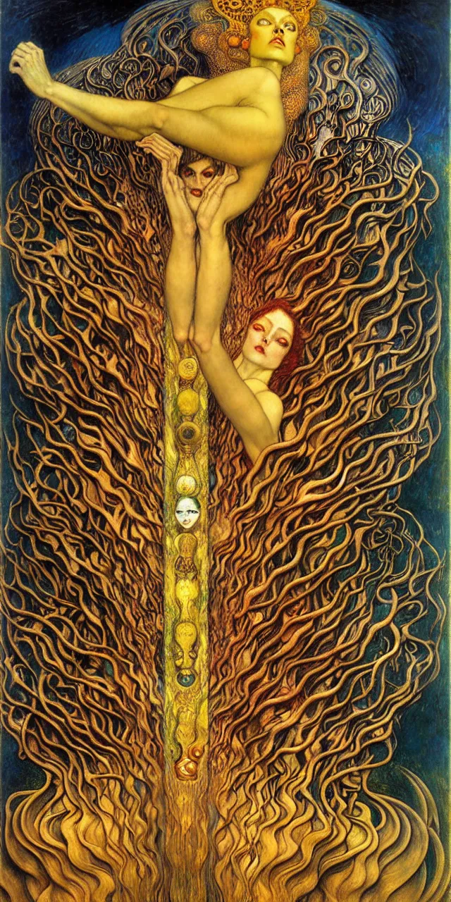 Image similar to Divine Chaos Engine by Karol Bak, Jean Delville, William Blake, Gustav Klimt, and Vincent Van Gogh, symbolist, visionary