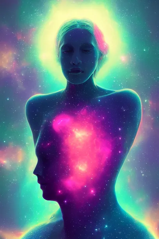 Image similar to A beautiful portrait of female cosmic being with a nebula as its body by Beeple, 8K, UHD , Trending on artstation.