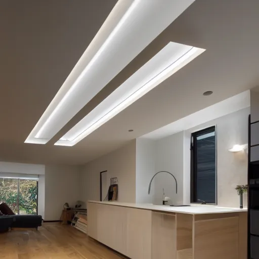 Image similar to skylight with led strip light surround, realistic, photography, home and garden, houzz, 8k,