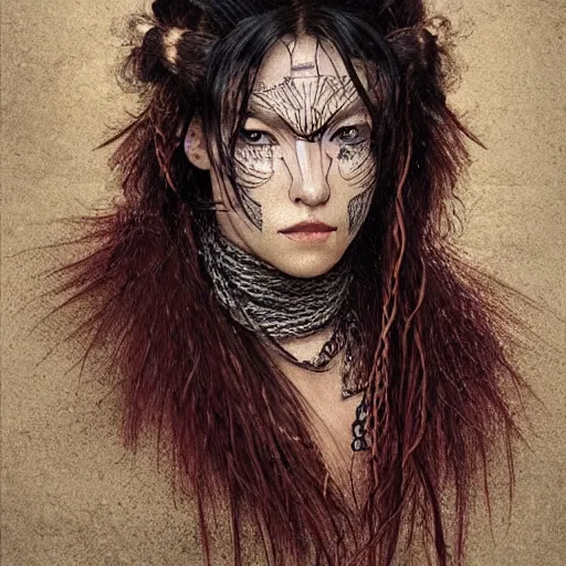 Prompt: portrait of a Shibari rope wrapped face and neck, headshot, insanely nice professional hair style, dramatic hair color, digital painting, of a old 15th century, roman gladiatorr, amber jewels, baroque, ornate clothing, scifi, realistic, hyperdetailed, chiaroscuro, concept art, art by Franz Hals and Jon Foster and Ayami Kojima and Amano and Karol Bak,