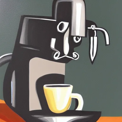 Image similar to a painting of an espresso machine that makes coffee from human souls