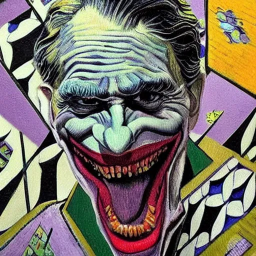 Image similar to portrait of the joker, mash - up between mc escher and vincent van gogh