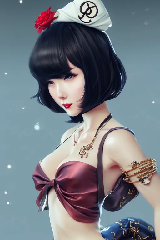 Image similar to a pin up and beautiful fashion charming dreamlke japan girl with lv jewelry, character art, art by artgerm lau and wlop and and ilya kuvshinov and john singer sargent, hyperdetailed, 8 k realistic, symmetrical, frostbite 3 engine, cryengine, dof, trending on artstation, digital art