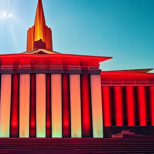 Image similar to the majestic soviet temple, sci - fi, red light, dramatic crepuscular rays, cinematic