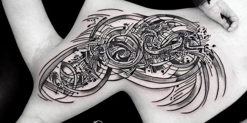 Image similar to black and white tattoo design with alien cryptic calligraphy symbols, by gakkin 8 k, highly detailed