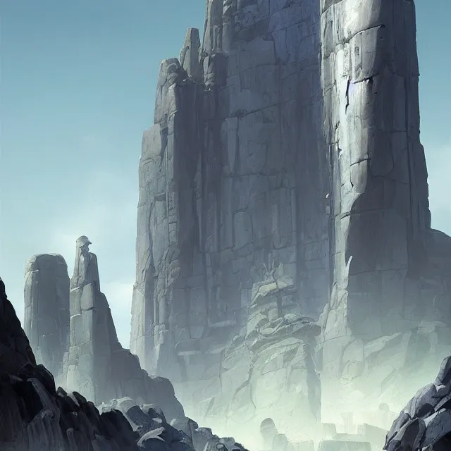 Prompt: a painting of a gigantic ancient monolith, by brian sum and stephan martiniere