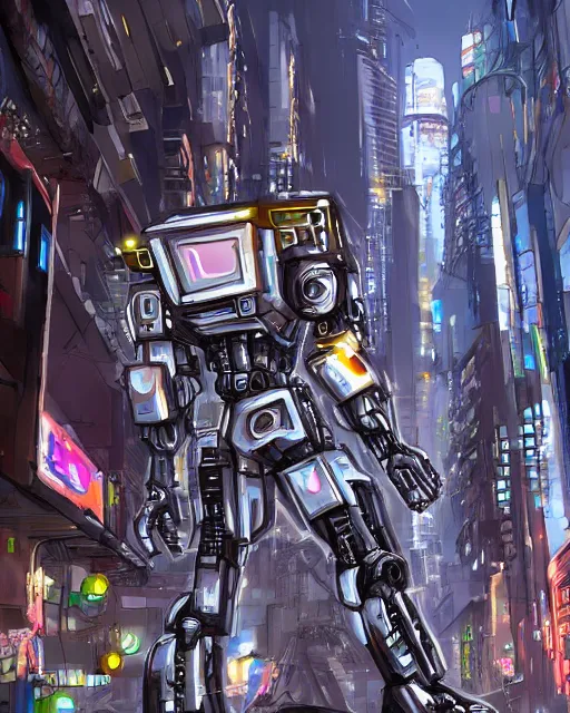 Image similar to mecha version of the tinman, danguiz, cyberpunk city street background