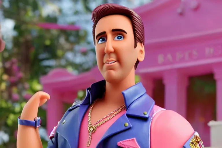 Image similar to Nicolas cage in barbie high resolution still film