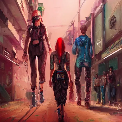Prompt: cyberpunk favela fashion, gucci catwalk, oil painting, digital art, ultradetailed, artstation