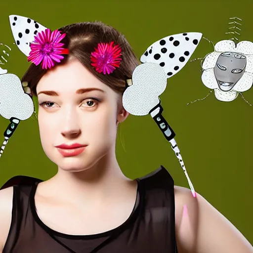 Image similar to female robot face with flower antennas