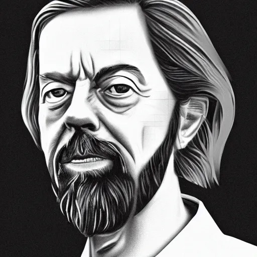 Image similar to a detailed portrait of alan watts, grayscale