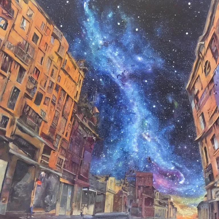 Image similar to Street-art painting of the Milky Way, photorealism