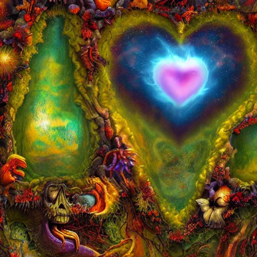 Image similar to Hell and heaven, inter dimensional villa, a heart full of envy, The Autumn Plague Gardener, Some cosmic angels, highly detailed, UE5, digital painting, HDRI, by vivid colors, high contrast, 8k resolution, intricate, beautiful and thematically complex, smooth, its softness partakes of fluidity, biodiversity in a world of change and constancy, by deiv calviz and bossmonsterbani