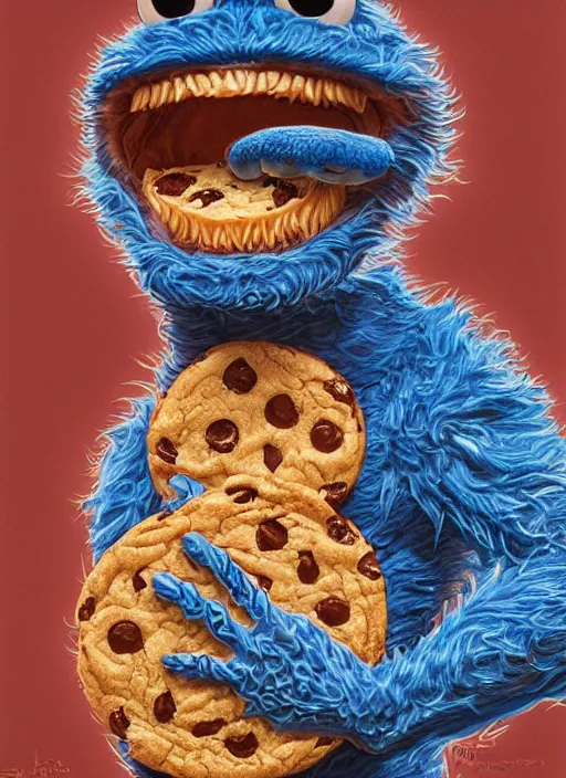 Prompt: portrait of Cookie Monster in Society (1989), intricate, highly detailed, centered, digital painting, artstation, concept art, smooth, sharp focus, illustration, artgerm, donato giancola, Joseph Christian Leyendecker, WLOP, Artgerm