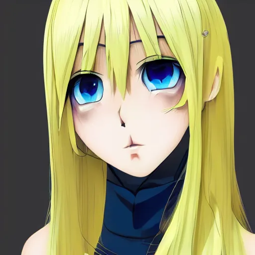 Prompt: yellow hair anime cat girl with blue eyes, extreme detail, 8K