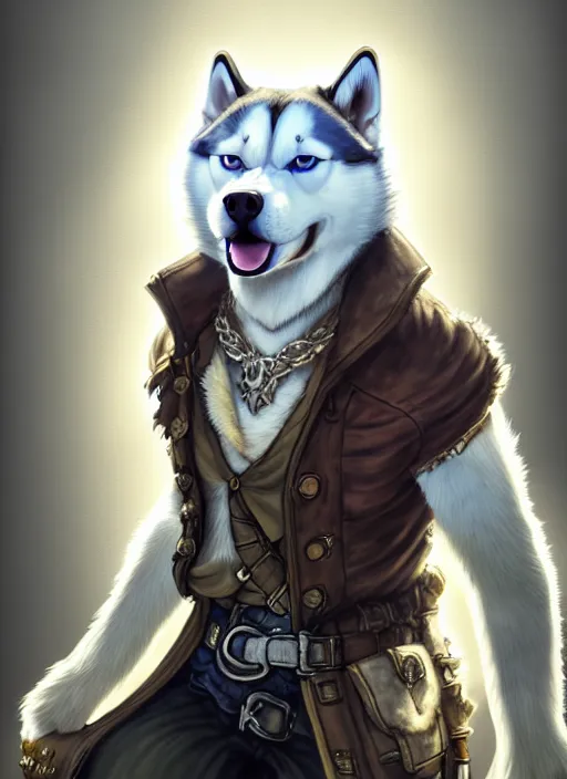 Image similar to a portrait of husky wearing a white vest, an ultrafine detailed painting, detailed painting, boris valejo. octopath traveler