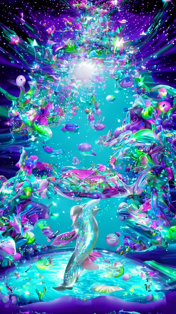 Image similar to popworld 3 d y 2 k dolphins and sparkles, seapunk