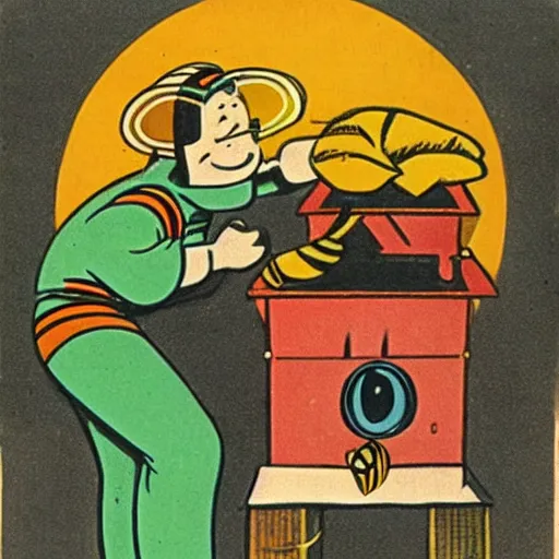 Image similar to 1930s technicolor russia. cartoon about a bee