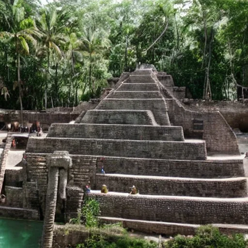 Prompt: ancient mayan waterpark full of carved water slides