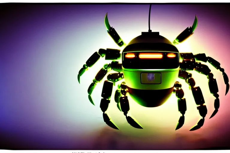 Image similar to robot kawaii cute cyborg - crab underwater, in 2 0 1 2, bathed in the the glow of a crt television, crabcore cybercore, low - light photograph, photography by tyler mitchell