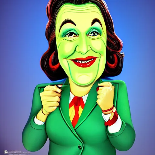 Image similar to cartoon caricature portrait of a cannabis themed character. octane 4 k render by eyvind earle, female mean fat politician australian award winning political comedy illustration