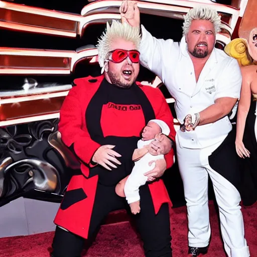 Image similar to lady gaga giving birth to guy fieri as a man baby