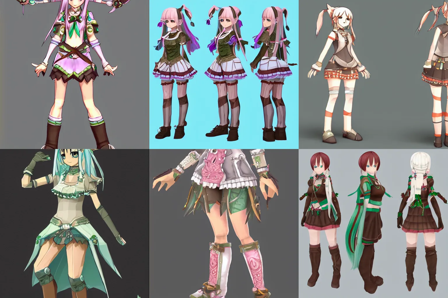 Prompt: 3d character, art style of Rune Factory 5, female, hand painted, full body adoptable, low poly, pigtails, intricate details, fantasy