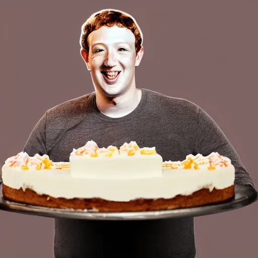 Image similar to Matte painting of obese Mark Zuckerberg eating Cake