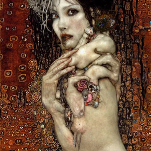 Image similar to depraved goddess, intricate detail, klimt, royo, royo, giger, miro, whealan,