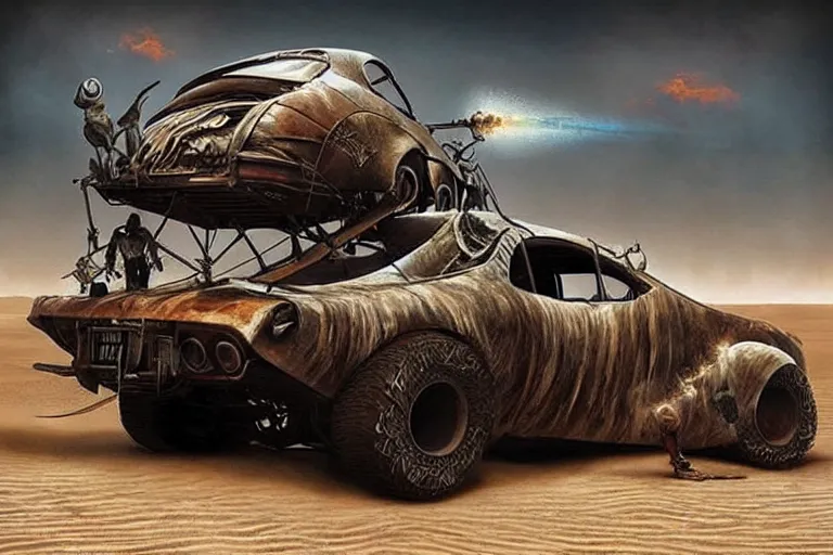 Image similar to a mad max style vehicle designed by igor morski