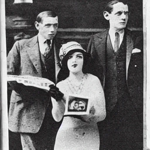 Prompt: 1 9 2 0 s newspaper photo of : they were careless people, tom and daisy - they smashed up things and creatures and then retreated back into their money or their vast carelessness or whatever it was that kept them together, and let other people clean up the mess they had made.