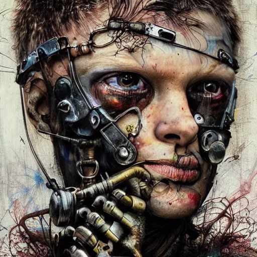 Image similar to mad max the road warrior by brendan mccarthywires cybernetic implants, steelpunk, abandoned steelworks, grime and grunge, in the style of adrian ghenie, esao andrews, jenny saville,, surrealism, dark art by james jean, takato yamamoto