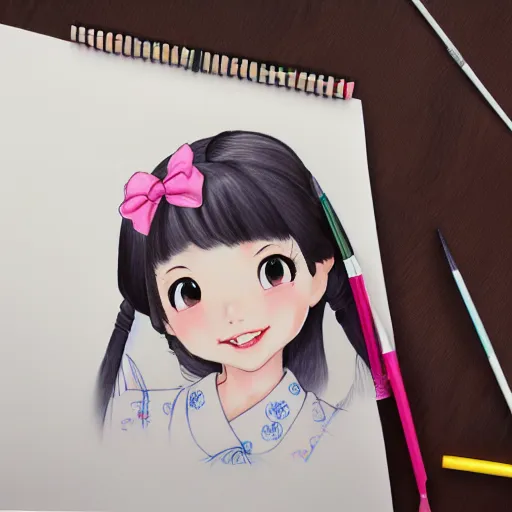 Image similar to a perfect, realistic professional digital sketch of a Japanese schoolgirl in style of Disney, by pen and watercolor, by a professional Chinese Korean artist on ArtStation, on high-quality paper