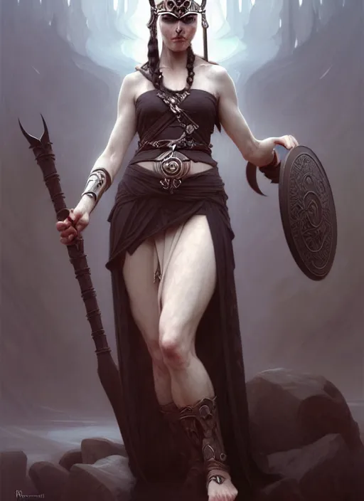 Image similar to character concept portrait of Hel goddess of the death, viking culture, intricate, elegant, digital painting, concept art, smooth, sharp focus, illustration, by Ruan Jia and Mandy Jurgens and William-Adolphe Bouguereau, Artgerm