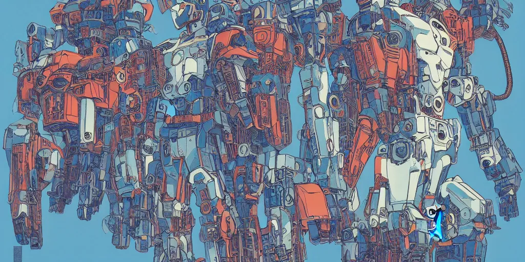 Prompt: risograph, gigantic mecha faces, no artifacts, tiny rats, a lot of exotic animals around, big human faces everywhere, by satoshi kon and moebius, matte blue colors, surreal design, crispy, super - detailed, a lot of tiny details, no blur, 4 k, fullshot
