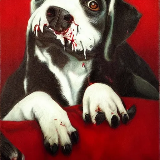 Prompt: a sinister zombie puppy. Painting by James Gurney