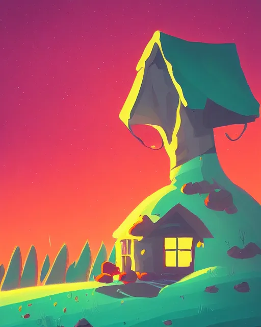 Image similar to autumn hill cabin man illustration by anton fadeev