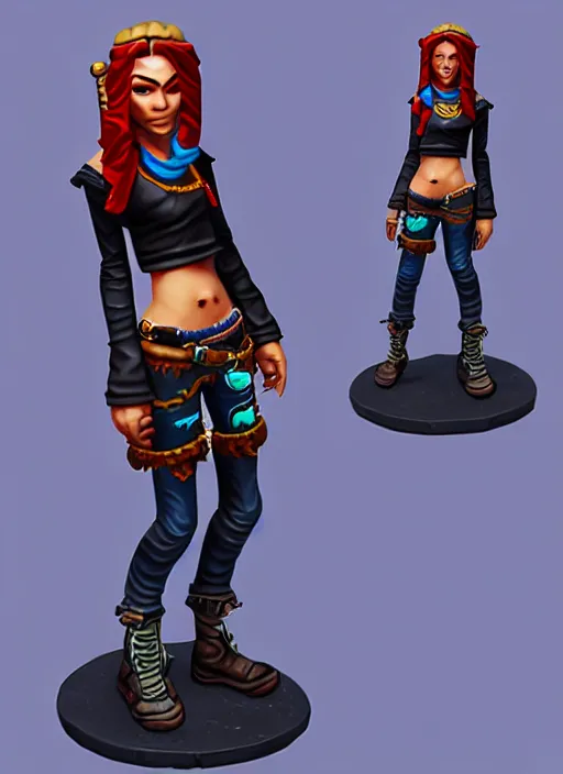 Image similar to street punk young woman thief, stylized stl fantasy miniature, 3 d render, activision blizzard style, hearthstone style